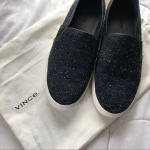 Vince Blair Tweed Slip On Sneakers in Navy, size 6
